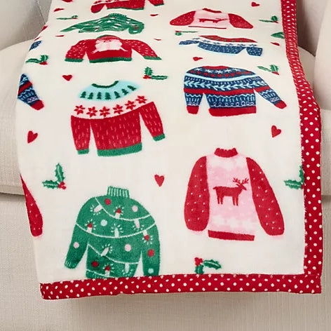 Kringle Express Oversized 60x80 Holiday Printed Throw W/ Trim