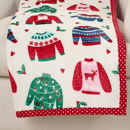 Kringle Express Oversized 60x80 Holiday Printed Throw W/ Trim