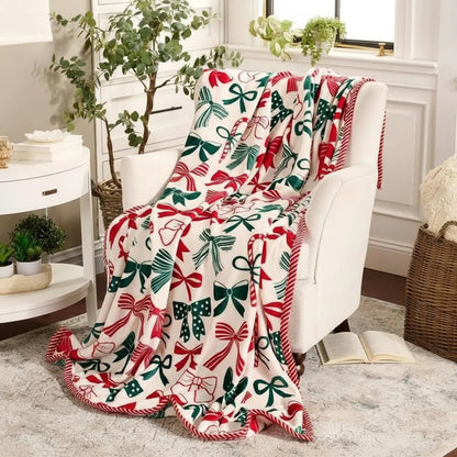 Winter Themed Blanket With Candy Canes And Bows