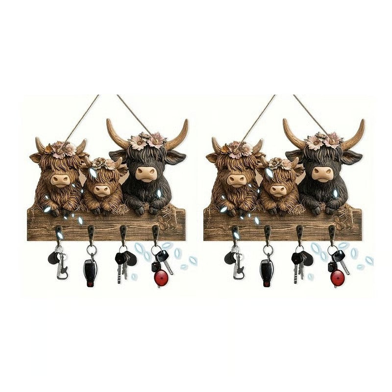 Highland Cow Wooden Key Holder Decor