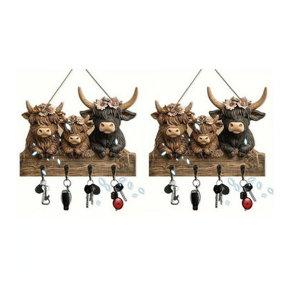 Highland Cow Wooden Key Holder Decor
