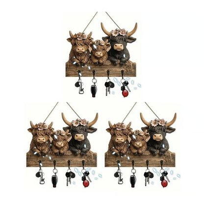 Highland Cow Wooden Key Holder Decor