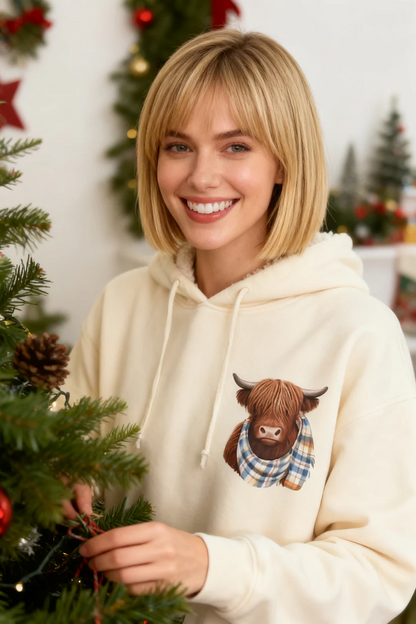 Cute Highland Cow Cozy Fleece-Lined Hooded Sweatshirt