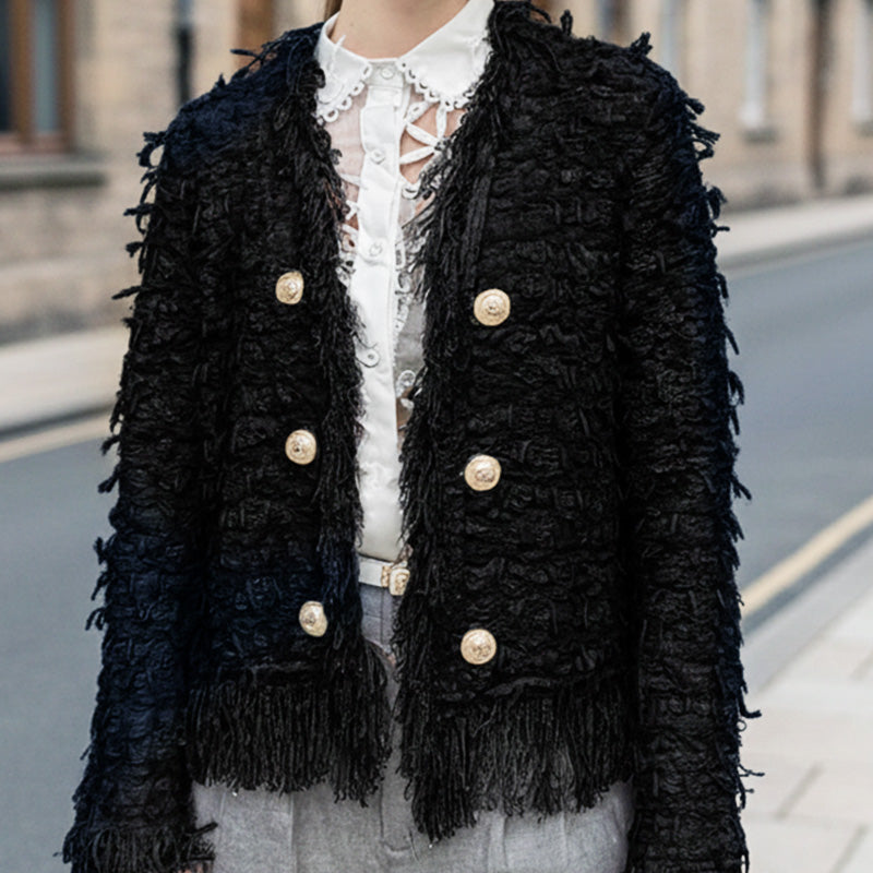 Women’s Fashion Button Tassel Short Coat