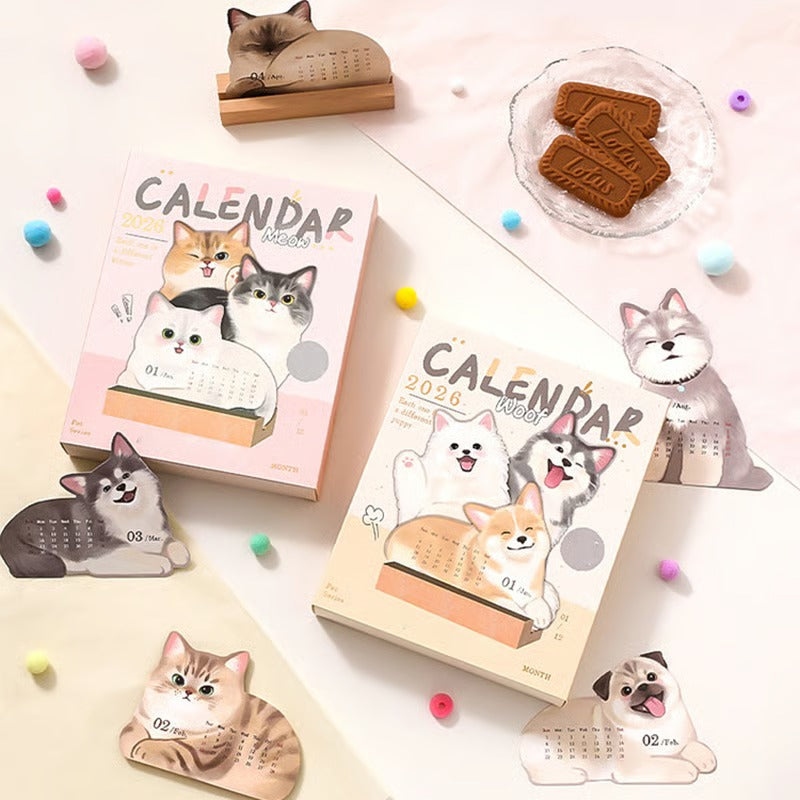 2026 Cute Cats And Dogs Monthly Desk Calendar