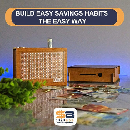 Wooden Money Box With Engraved Figures