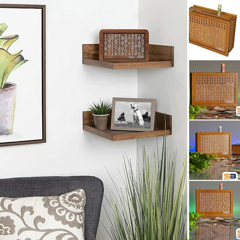 Wooden Money Box With Engraved Figures