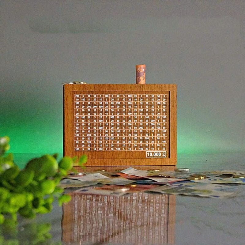 Wooden Money Box With Engraved Figures