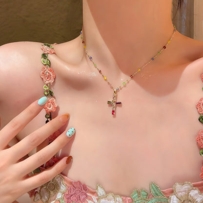 Colorful Cross Pendant Necklace