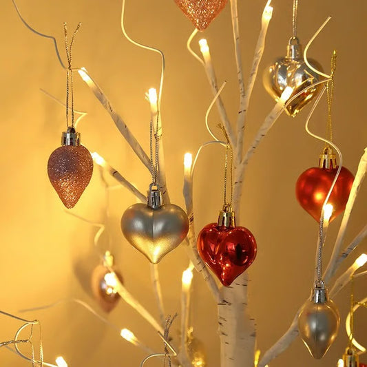 LED Tabletop Birch Tree With 18 Heart Ornaments