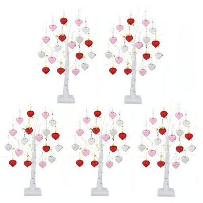 LED Tabletop Birch Tree With 18 Heart Ornaments