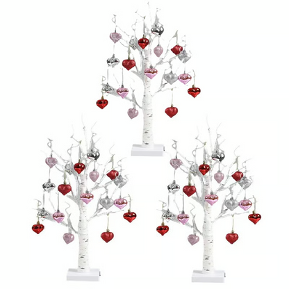LED Tabletop Birch Tree With 18 Heart Ornaments