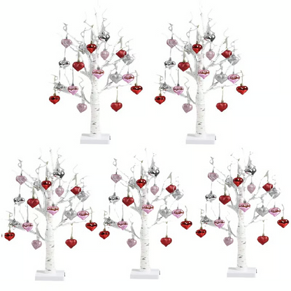LED Tabletop Birch Tree With 18 Heart Ornaments